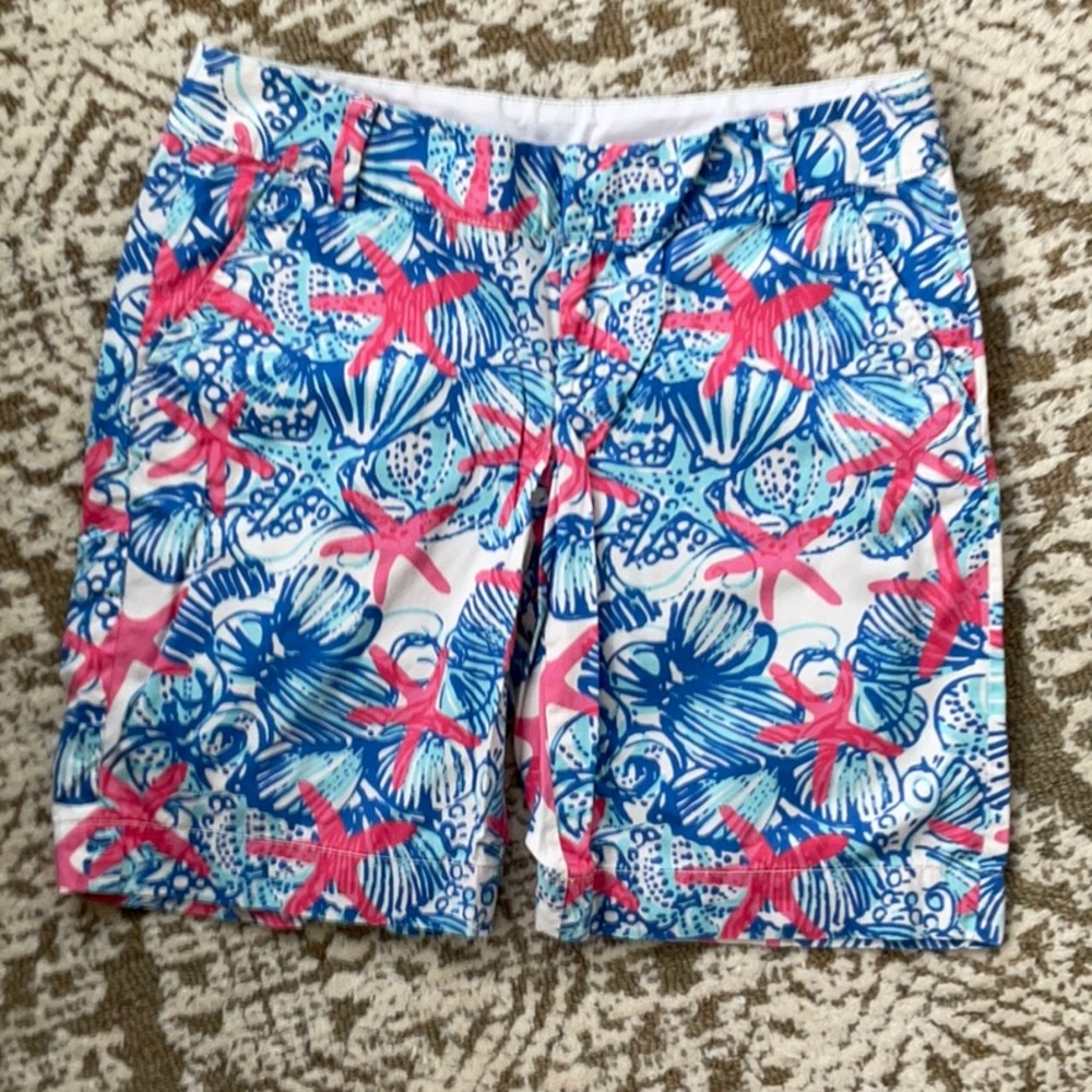 Lilly Pulitzer Blue and Pink Bermuda Shorts Tropical Print